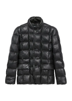 OCHNIK Чоловіча шкіряна куртка з коміром-стійкою KURMS-0315-5427-L чорна