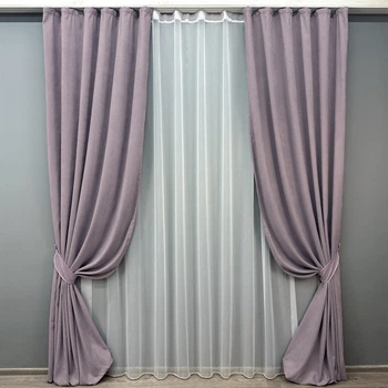 Комплект штор VR-Textil Микровелюр Petek 100х270 2шт и Тюль 300х270 1493ш-1153т Лавандовый с белым 71-054/1