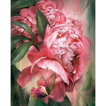Алмазная мозаика "Бабочка в пионах" Алмазная мозаика 40x50см DM-184
