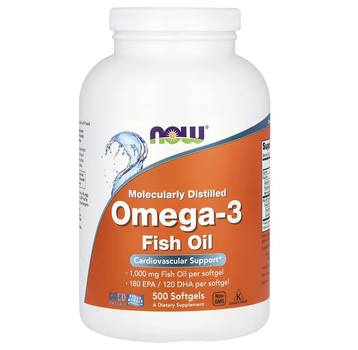 Омега-3 рыбий жир, Omega-3 Fish Oil, 2000 мг, 500 рыбных капсул (1000 мг на капсулу) Now Foods 000316826
