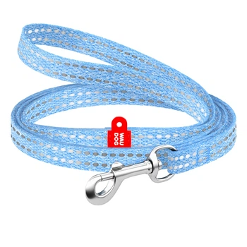 Поводок для собак WAUDOG Re-cotton голубой, светоотражающий, XS, 10 мм × 200 см, металлический карабин, для кошек и мелких собак — Арт. 16442