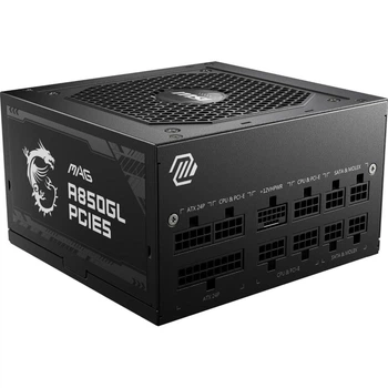 Блок питания модульный для ПК MSI MAG A850GL PCIE5, ATX 3.0, 850W, 120 мм вентилятор, 80+ Gold, Black