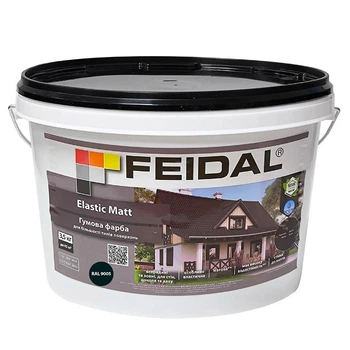 Фарба гумова Feidal Elastic Matt матова для бетону, дерева та металу RAL 9005 Чорна 3.5 кг