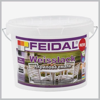 Эмаль глянцевая Feidal Weisslack Белая акриловая для внутренних и наружных работ по дереву, металлу, штукатурке 2.5 л