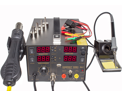 Паяльная станция 4в1 HandsKit 909D+, паяльник + фен + тестер + USB, 4 дисплея