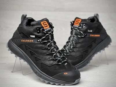 Кросівки шкіряні зимові, черевики спортивні Salomon Dragon Skin Winter Black 43