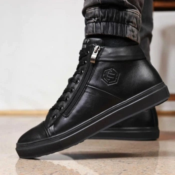 Зимние кожаные ботинки, кроссовки на меху Philipp Plein Zipper Leather V2 42