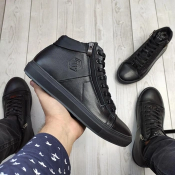Зимние кожаные ботинки, кроссовки на меху Philipp Plein Zipper Leather 44
