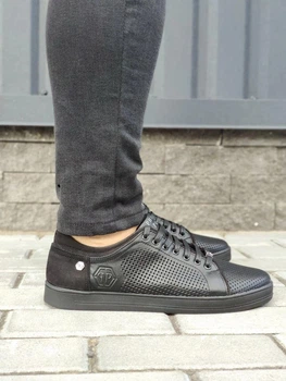 Шкіряні чоловічі кеди кросівки з перфорацією Philipp Plein Rivet 43