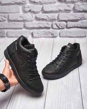 Зимние кожаные кроссовки на меху Diesel Pirate V2 Black 41