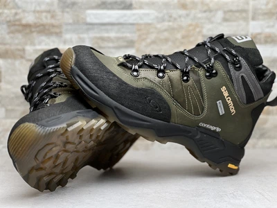 Спортивні шкіряні черевики, кросівки термо Salomon Contagrip Gore-Tex V2 Olive 45