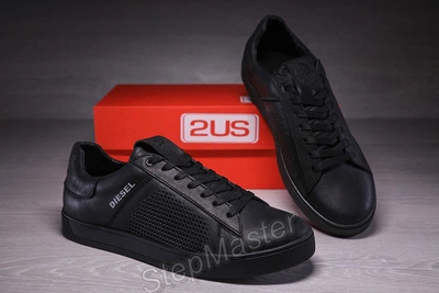 Кожаные мужкие кеды с перфорацией diesel black 45