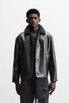 Дублянка куртка з блискучої штучної шкіри Zara чорна XL 6318\311\422