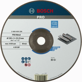 Круг отрезной выпуклый Bosch PRO Metal 230х3х22,2 мм (2608600226)