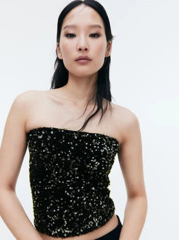 Топ женский H&M 1258823001c36 L Черный (KC1000000053890)