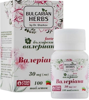 Валеріана Bulgarian Herbs Валеріана Форте 30 мг 100 таблеток (3800212391678)