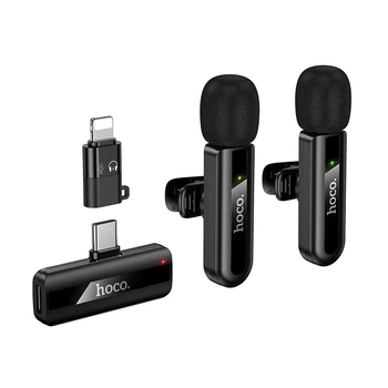 Микрофон петличный 2 шт беспроводный HOCO L20A 60mAh Type-C, Lightning Черный