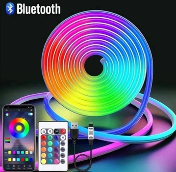 Неоновая гибкая LED-лента RGB 5 м, умная подсветка Smart с Bluetooth и USB, гирлянда для декора дома, вечеринок и комнат, водонепроницаемая
