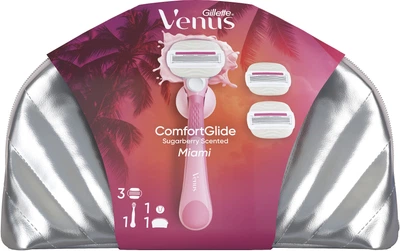 Подарунковий набір для жінок Venus Станок для гоління ComfortGlide Sugarberry Miami з 3 змінними картриджами + Кріплення + Косметичка (8006530039802)
