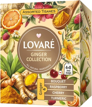 Коллекция травяного чая Lovare Tisanes Ginger Collection 4 вида по 8 пакетиков (4823115405944)