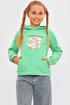 Свитшот детский для девочки на флисе зеленого цвета KIDS рост 140 (32 р) (206025)