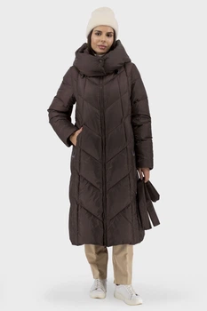 Жіночий зимовий пуховик casual з капюшоном і поясом без хутра Snow Owl (коричневий, L), 106892, 106641