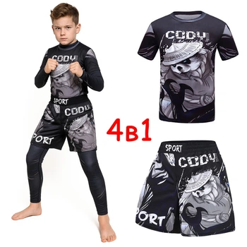 Детский спортивный костюм с пандой комплект 4 в 1 компрессионный рашгард MMA CODY LUNDIN 120-130 см