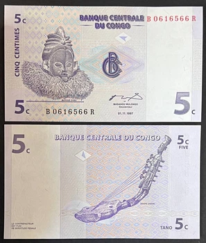 Банкнота Конго 5 сантим 1997 г. UNC