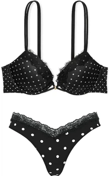 Комплект женского белья Victoria's Secret Very Sexy Black Dot (лиф 36D + трусики-стринги M)