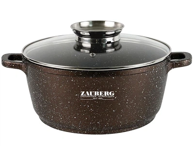 Кастрюля алюминиевая Zauberg с мраморным покрытием и крышкой в цвете Шоколад круглая 3.2 л (0322-CH)