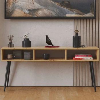Тумба под телевизор Кентуки Ferrum-decor 45x139x38 Черный металл ДСП Дуб Артизан 16 мм (FRD-106734)