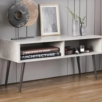 Тумба под ТВ Невада Ferrum-decor 45x100x38 Черный металл ДСП Бетон 16 мм (FRD-106719)