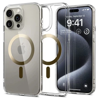 Чохол протиударний Spigen Ultra Hybrid MagFit MagSafe Clear Case для Iphone 15 Pro (6.1") Gold Прозорий ACS06718