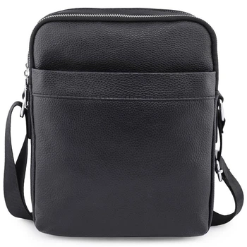 Повседневная мужская кожаная барсетка Tiding Bag премиум класса из натуральной кожи сумка для документов городская кросс-боди 23 х 19 х 6 см Чёрная (849748м)