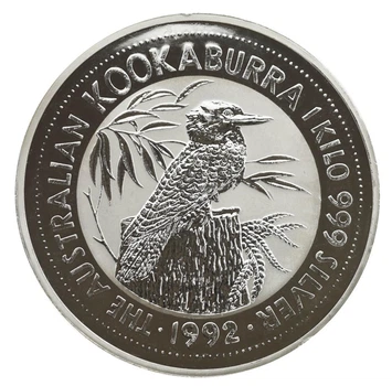 Монета Австралія 30 доларів 1992 Срібло F-VF Птах - Кукабарра (1 кг.)
