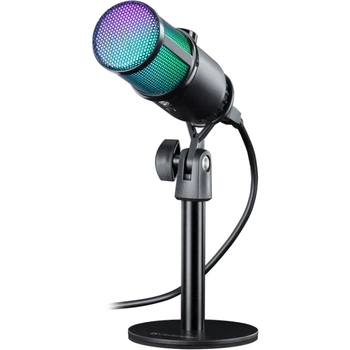 Конденсаторный микрофон для стриминга с RGB-подсветкой Defender, USB, черный, 1.3 м