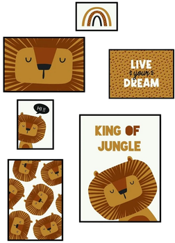 Zestaw plakatów La Factory THE KING OF THE JUNGLE FUN do pokoju dziecka lew 6 ramek (3574641612337)