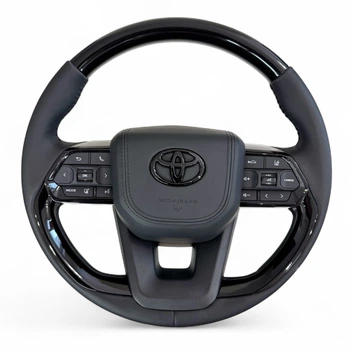 Руль для Toyota Land Cruiser 200, Prado 150. С подогревом. В стиле LC300. Подушка в коже – черный логотип.