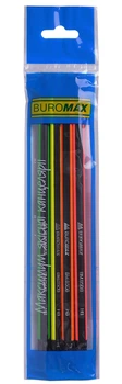 Карандаш графитовый NEON LINE, HB, черно-неоновый, с ластиком, 4 шт.