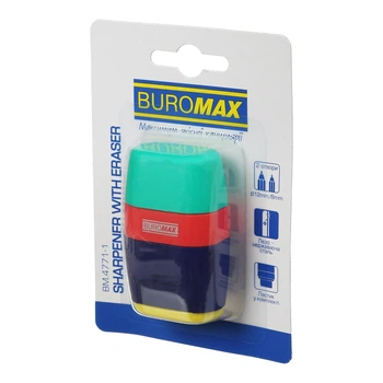 Гумка + Чинка, 2 отверстия пластиковый корпус, с контейнером Buromax (BM.4771-1)