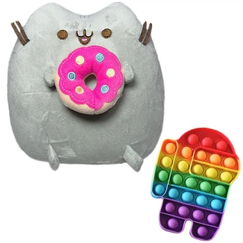 М'яка іграшка Pusheen Cat 18х15см з Пончиком Сірий та Іграшка антистрес Pop It Among Us n-13183