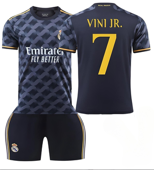 Футбольна форма дитяча Vini Jr. (Вінісіус Жуніор) 7 Real Madrid (Реал Мадрид), сезон 24/25, 26 розмір, ріст 140-145 см, чорна з помаранчевим