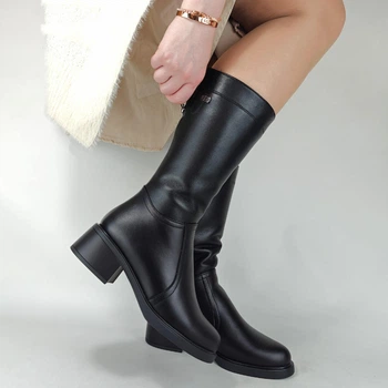 Женские сапожки зимние MYZ 0093 КОЖА BLACK из натуральной черной кожи. Размер 37