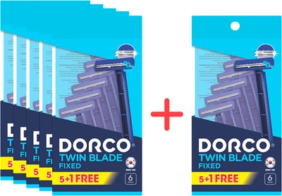 Упаковка одноразовых бритв Dorco Twin Blade 2 лезвия для мужчин 6 шт 5+1 пачек (2002300004120)
