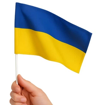 Флаг Украины 24х16 см на палочке маленький ткань габардин желто-синий