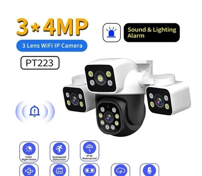 Зовнішня поворотна Wi-Fi IP-камера відеоспостереження ESCAM TC295-ED5B3-XC 6K 12 МП (3 об’єктиви по 4 МП) з автослідуванням, мікрофоном і нічним баченням