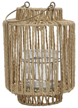 Lampion Home & Styling Collection pleciony z uchwytem 19 x 25 cm Brązowy (8721037001670)