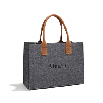 Шопер фетровий з короткими ручками "Aimitu" 40х30см сірий+карамель