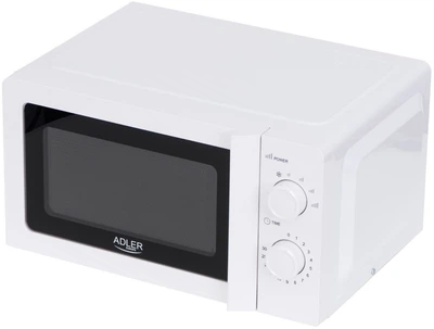 Мікрохвильова піч Adler AD 6205, 20 л, 700 Вт, 5 рівнів потужності, функція розморожування, таймер 30 хв, діаметр тарілки 24 см, внутрішнє освітлення