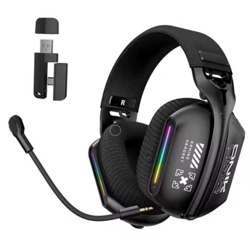 Ігрові бездротові навушники Onikuma GT808 з мікрофоном та LED RGB підсвічуванням геймерська гарнітура з шумоподавленням BT5.4/2.4G,AUX 3.5mm, Type-C, 20H Black